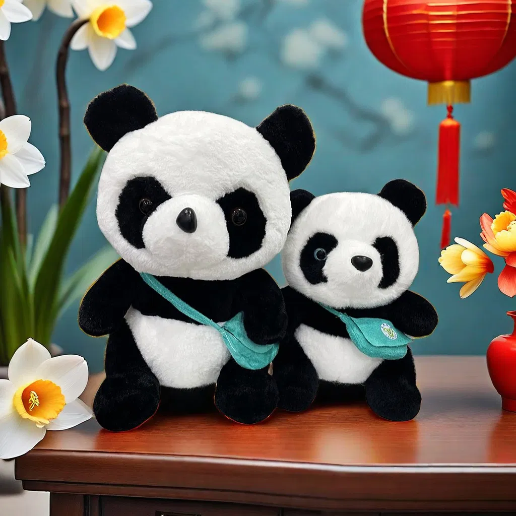 Diseño personalizado al por mayor de peluche de algodón orgánico panda animal, juguetes de peluche rellenos