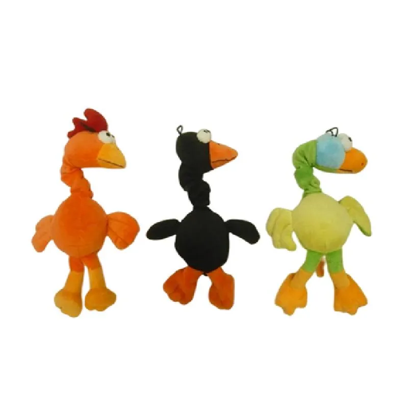 Juguete de perro personalizado al por mayor, mini peluche de animal, pájaro de peluche suave, juguetes para mascotas con sonido, pájaros en naranja, negro y verde con squeaker