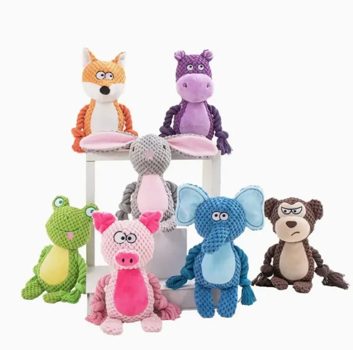Juguetes de masticar de felpa ecológicos para perros con squeaker y cuerda