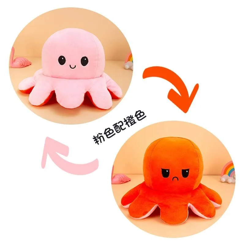 Adorable pulpo de peluche reversible de doble cara para niños y adultos