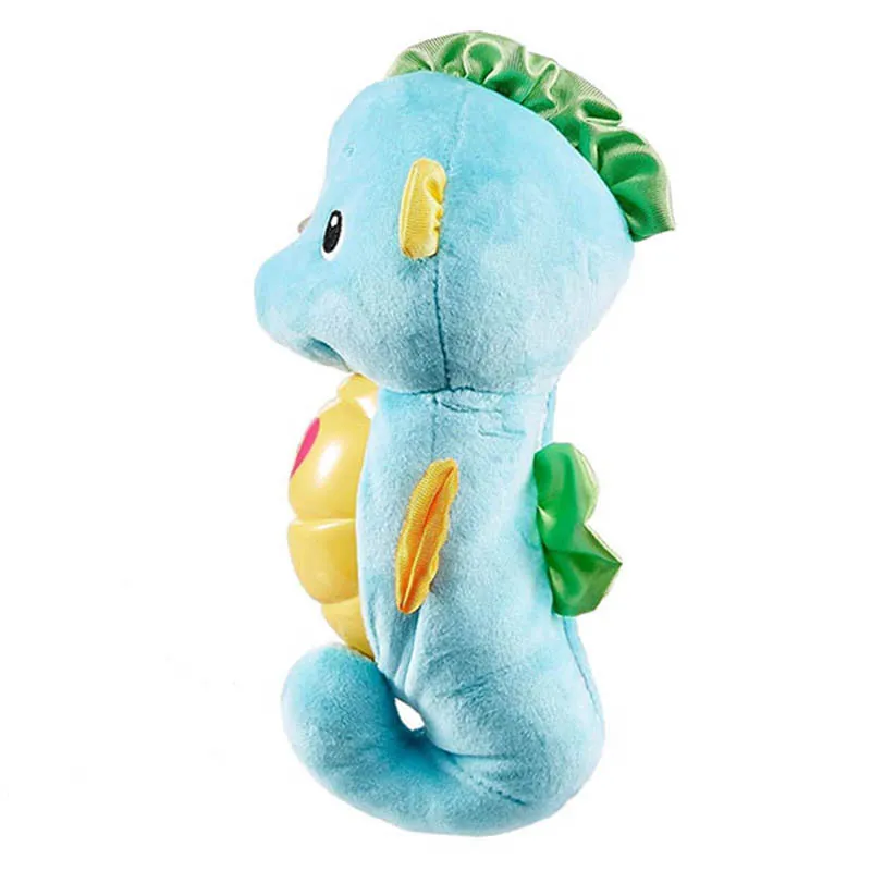 Juguete de peluche musical de caballito de mar azul claro personalizado para bebés en la guardería