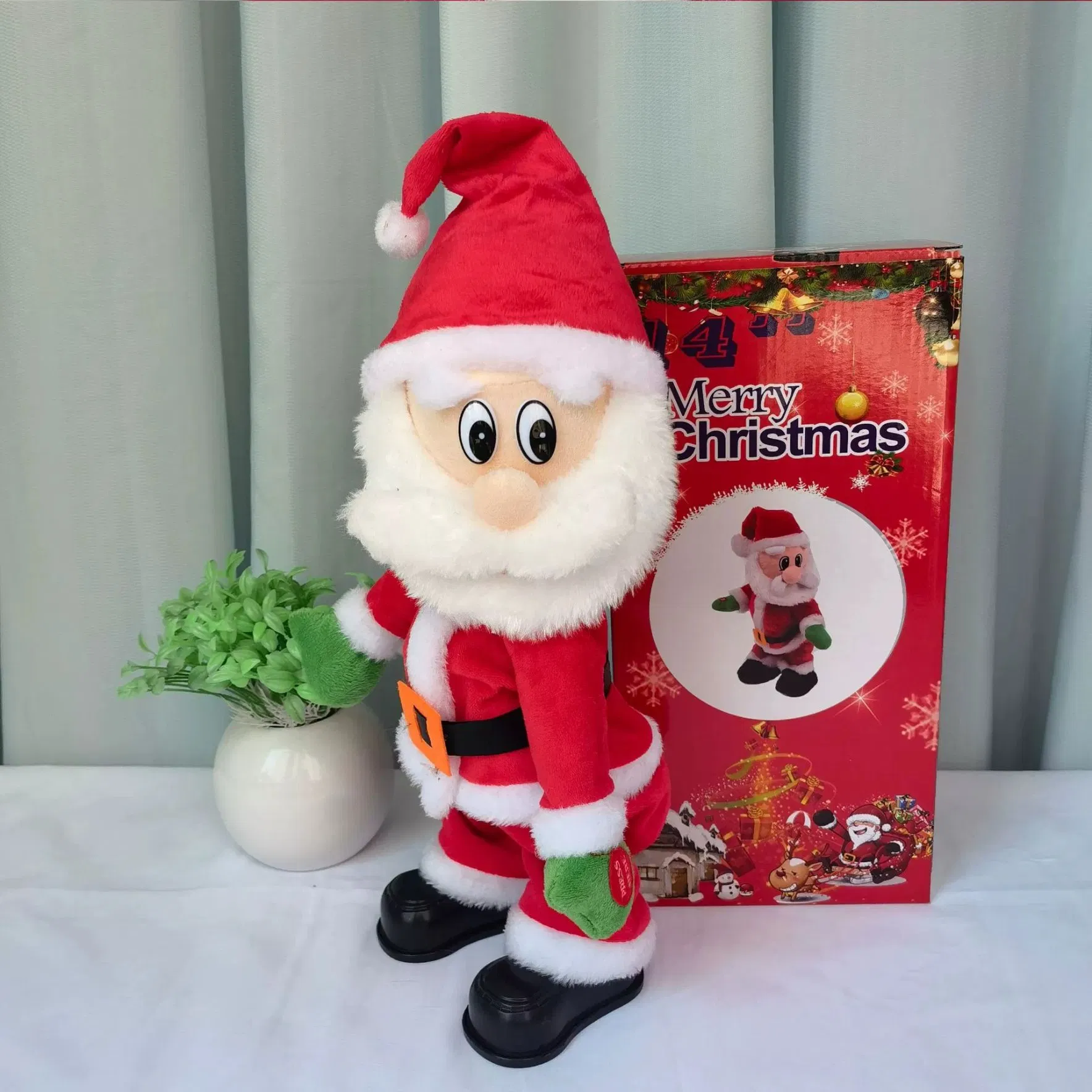 Muñecos de peluche de Santa Claus para Navidad, figuras de juguetes, muñecos eléctricos que cantan y bailan