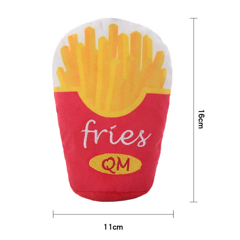 Juguete interactivo de peluche creativo para mascotas, hamburguesa de pollo frito, cubo familiar, juguete masticable y chirriante para perros