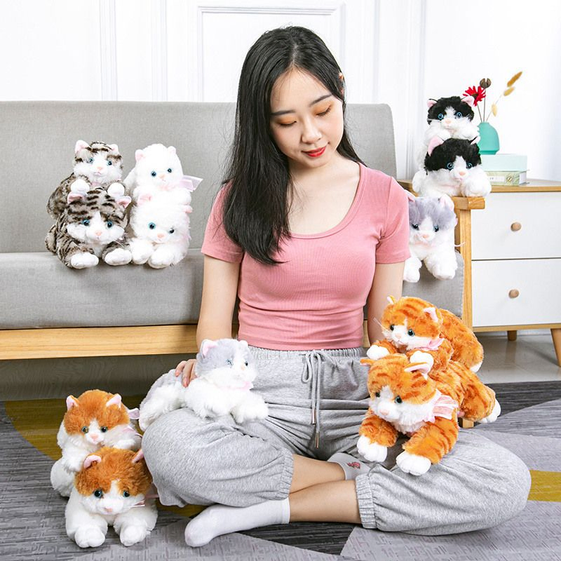 Precios al por mayor Regalos de cumpleaños personalizados para niños Juguetes de felpa de gatos realistas y suaves, diseño personalizado, fábrica