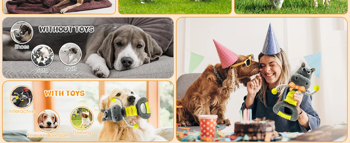Juguete de perro de peluche grande y chirriante para horas de diversión juguetona