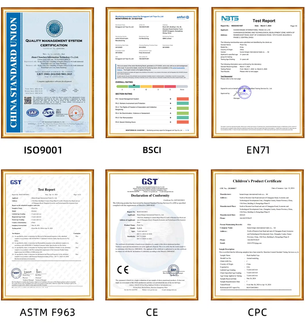 Certificaciones de juguetes de peluche