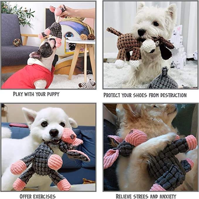 Juguete interactivo de cuerda en forma de animal al por mayor, juguete de peluche para perros que hace ruido y es para masticar