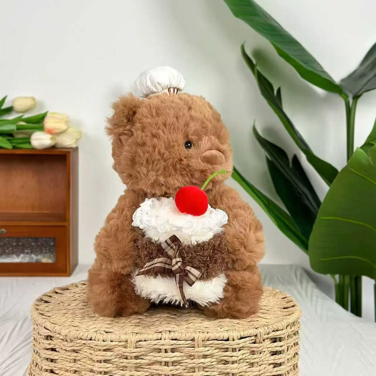 Nuevo diseño de oso de peluche marrón con pastel, regalo promocional personalizado, imagen de marca, juguete de peluche