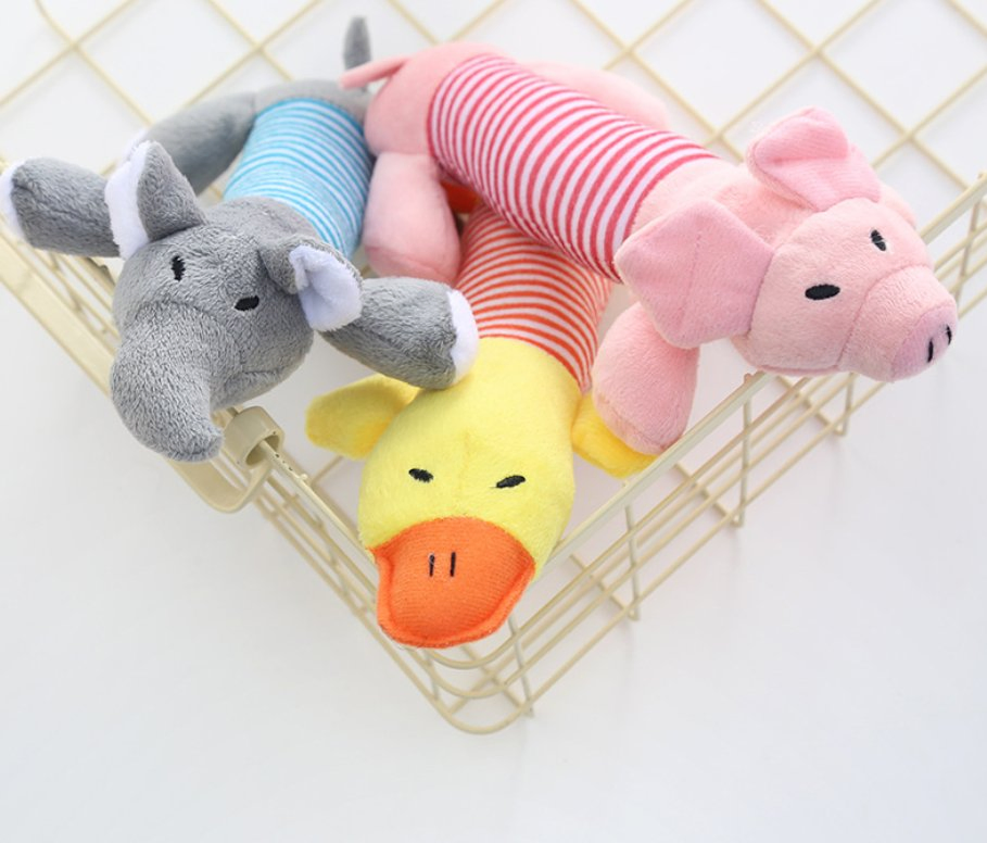 Juguetes de peluche interactivos de forma de animal con sonido para perros, masticables y chirriantes