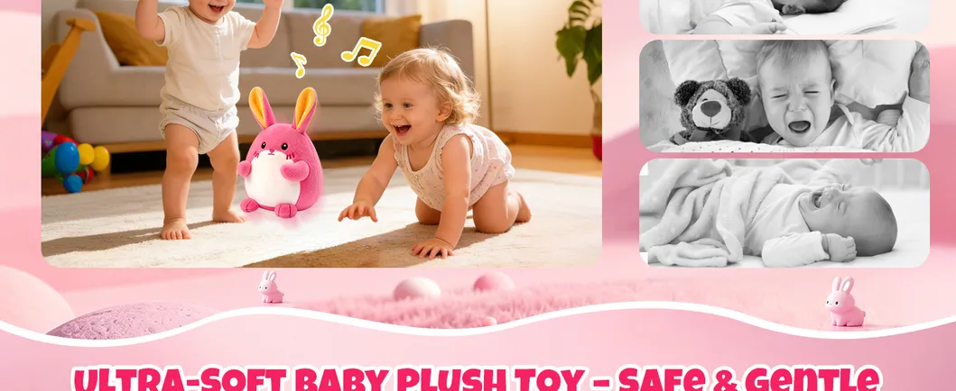 Juguete Musical de Conejo Rosa que Gatea, Regalo Adorable para Bebés 1-3 48 Canciones y Grabación, Juguete de Peluche Musical Interactivo, Juguete Recargable para Bebés, Juguete Sensorial para B