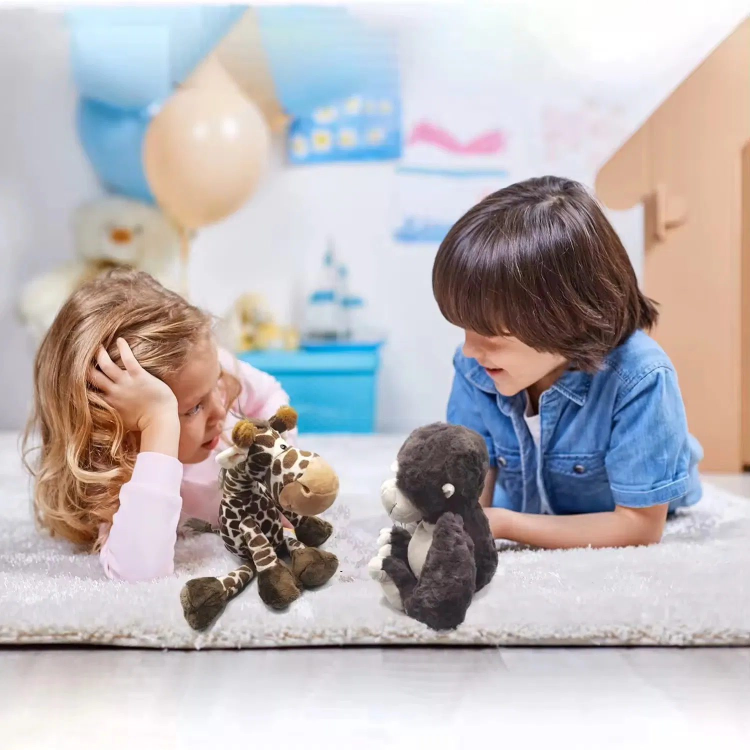 Dulce gorila de peluche, animal de peluche kawaii, muñeco de abrazo suave con temática de bosque