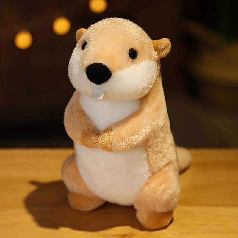 Precio al por mayor muñeca personalizada diseño personalizado juguetes super suaves simulación realista tamaño pequeño lindo peluche de marmota marrón fábrica de juguetes