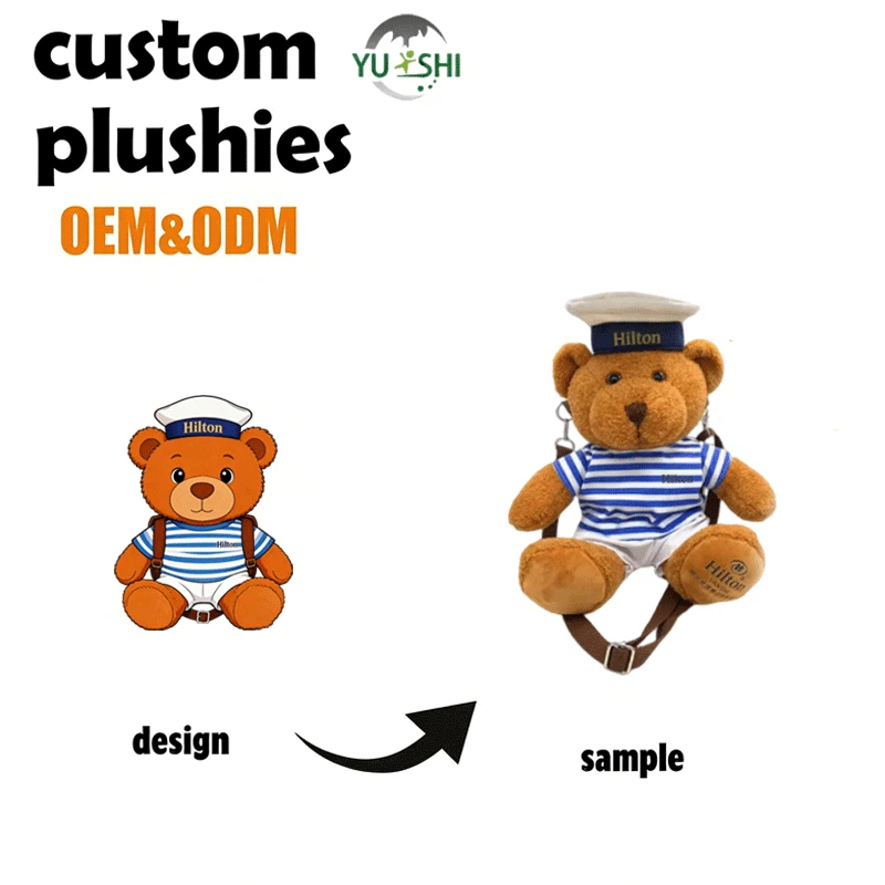 Muñeca de felpa personalizada de algodón, peluche promocional para adultos, mochila de felpa bordada, juguetes de peluche