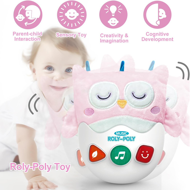 Juguete musical de búho de peluche sensorial Roly Poly para bebés