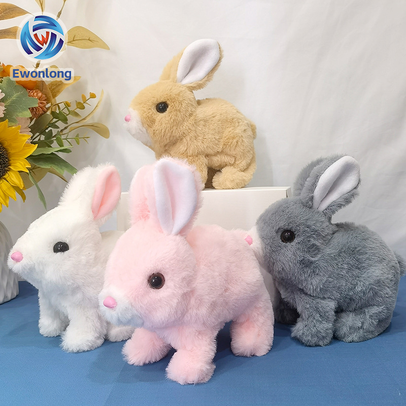 Conejo de peluche eléctrico interactivo educativo con orejas manchadas saltarinas y nariz en movimiento