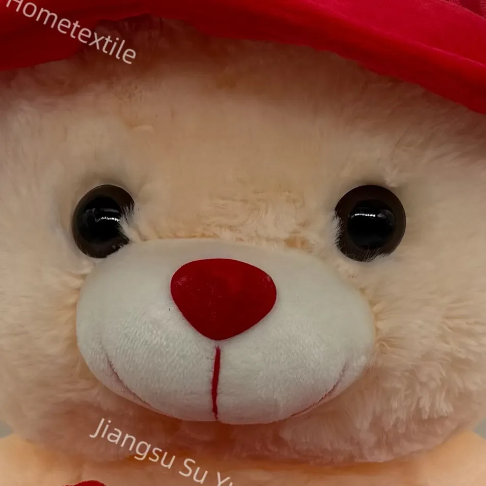 Osito de peluche beige personalizado con almohada en forma de corazón y gafas