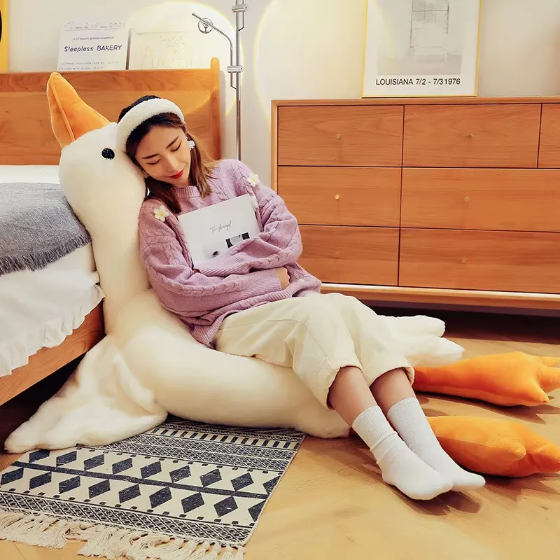 Juguete de peluche ganso blanco grande para niños y niñas, juguete super suave con forro de malla de pato, regalo de cumpleaños, muñeca para dormir y alivio del estrés