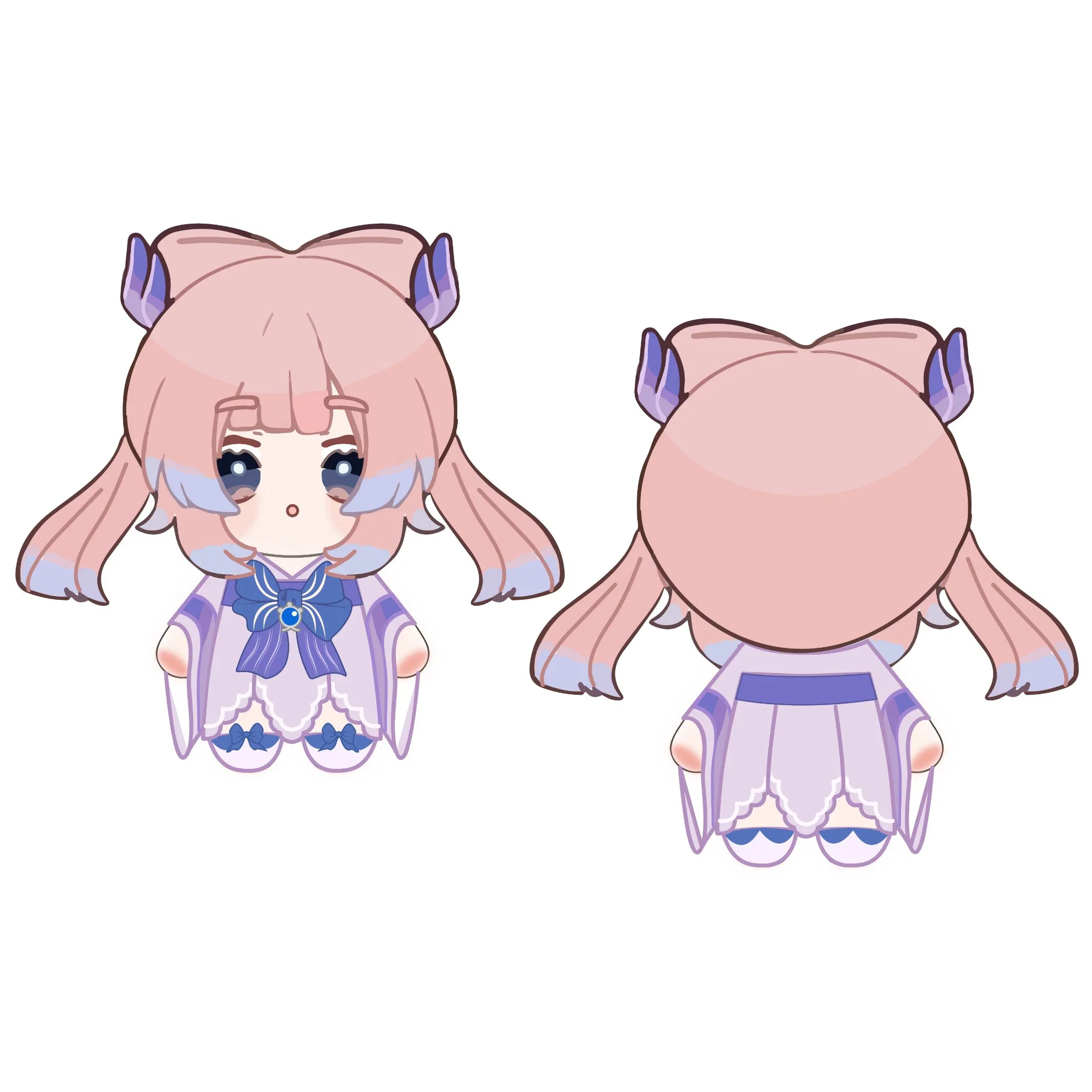 Juguete de peluche de personaje de juego lindo con ojos morados, decoración de hoja, cola de mapache, atuendo retro, regalo coleccionable personalizado, figura de peluche