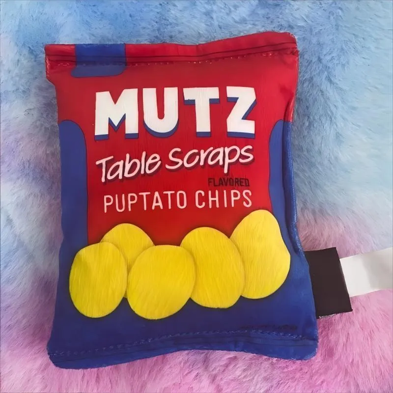 Juguete de masticar de peluche en forma de bolsa de papas fritas, alivio del aburrimiento interactivo