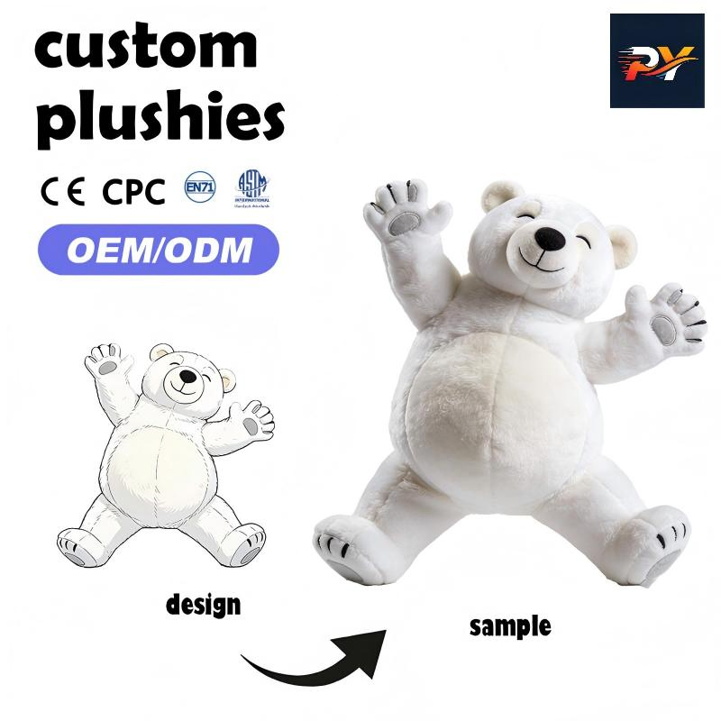 Juguete de peluche personalizado de oso polar blanco, relleno de algodón PP ecológico, técnica de bordado utilizada, juguete de peluche de alta calidad personalizado