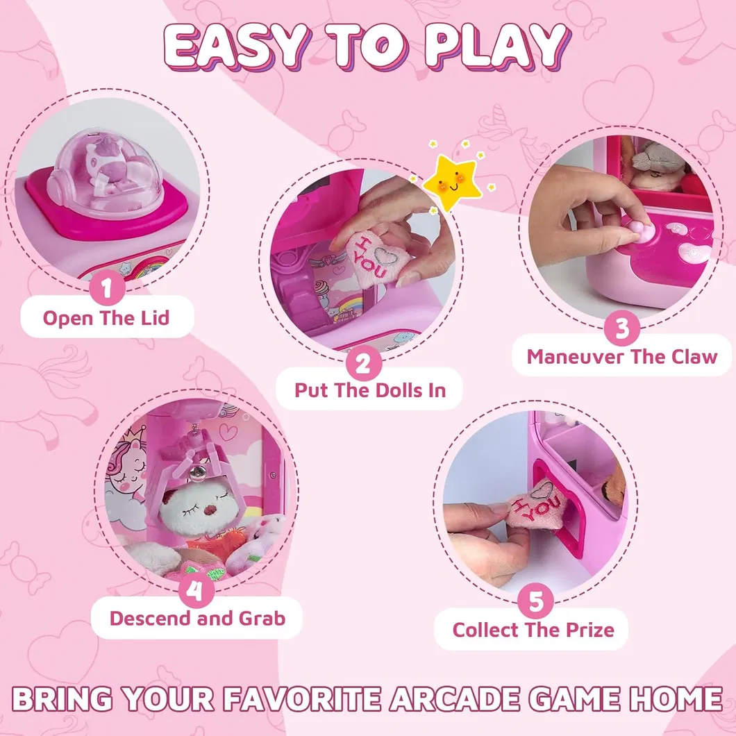 Caja de regalo de mini máquina de garras de unicornio rosa, máquina de juego de agarre de muñecos de peluche pequeños para el hogar con carga USB, set de juguetes educativos interactivos para niños