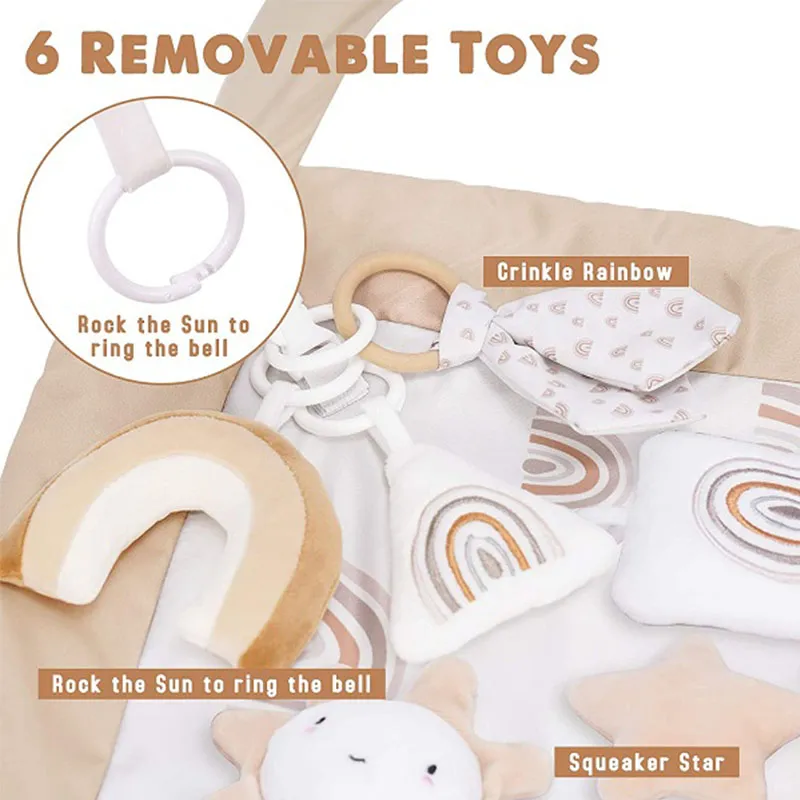 Alfombra de Juego de Actividad para Bebés Lavable con 6 Conjunto de Juguetes de Peluche Mini