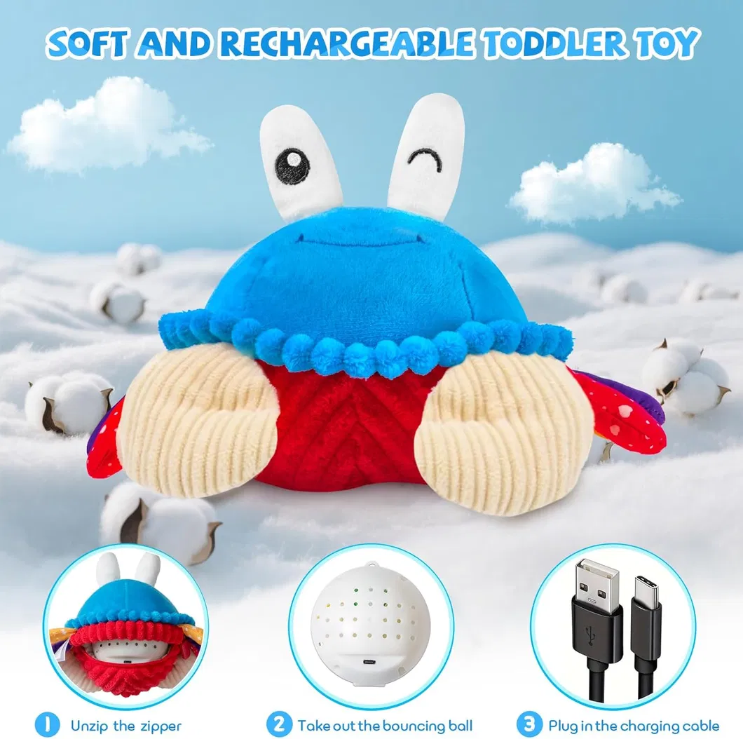 Juguetes para Bebés 6-12 Meses, Juguete de Cangrejo de Peluche Musical que Rueda
