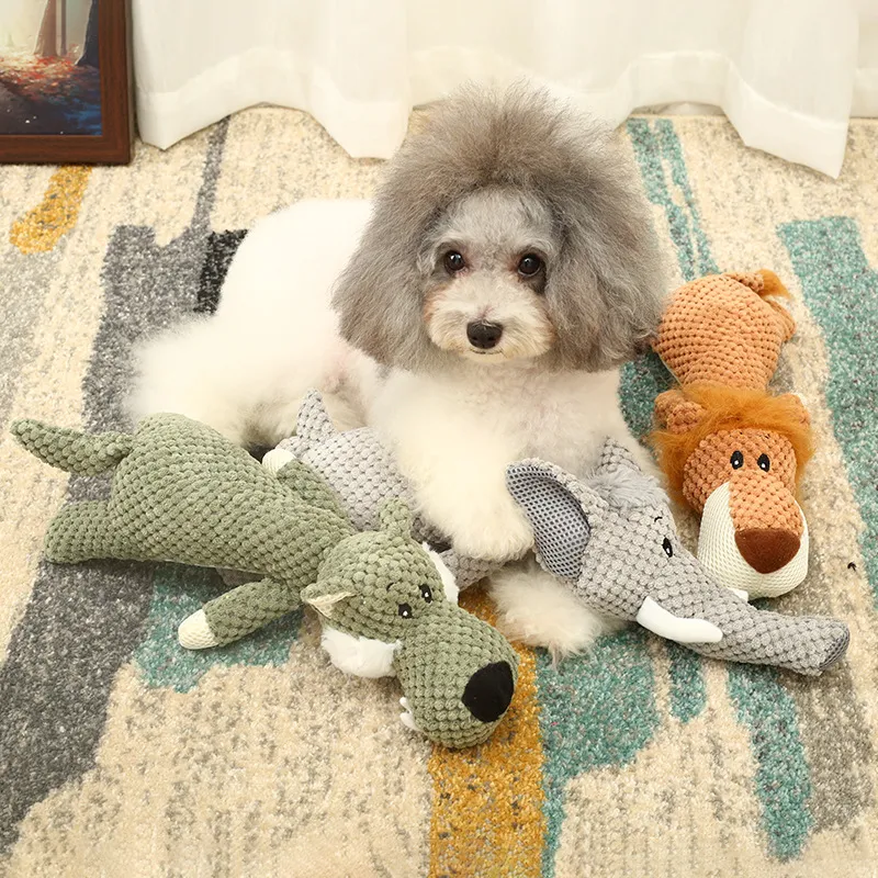 Juguete de perro indestructible de forma de animal, suave, chirriante, para masticar y jugar