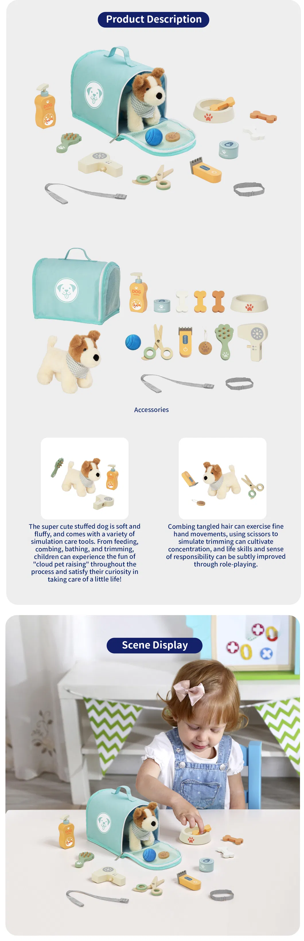 Conjunto de Cuidado de Mascotas de Madera y Peluche Montessori Juguetes Educativos Tempranos para Niños
