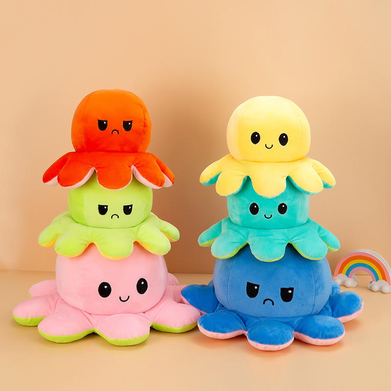 Adorable pulpo de peluche reversible de doble cara para niños y adultos
