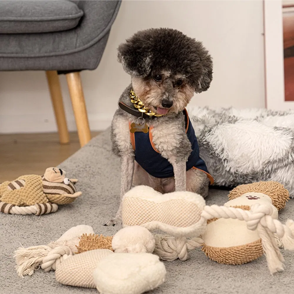 Juguetes de peluche interactivos para perros Rena, forma de cuerda de algodón para masticar y que hace ruido