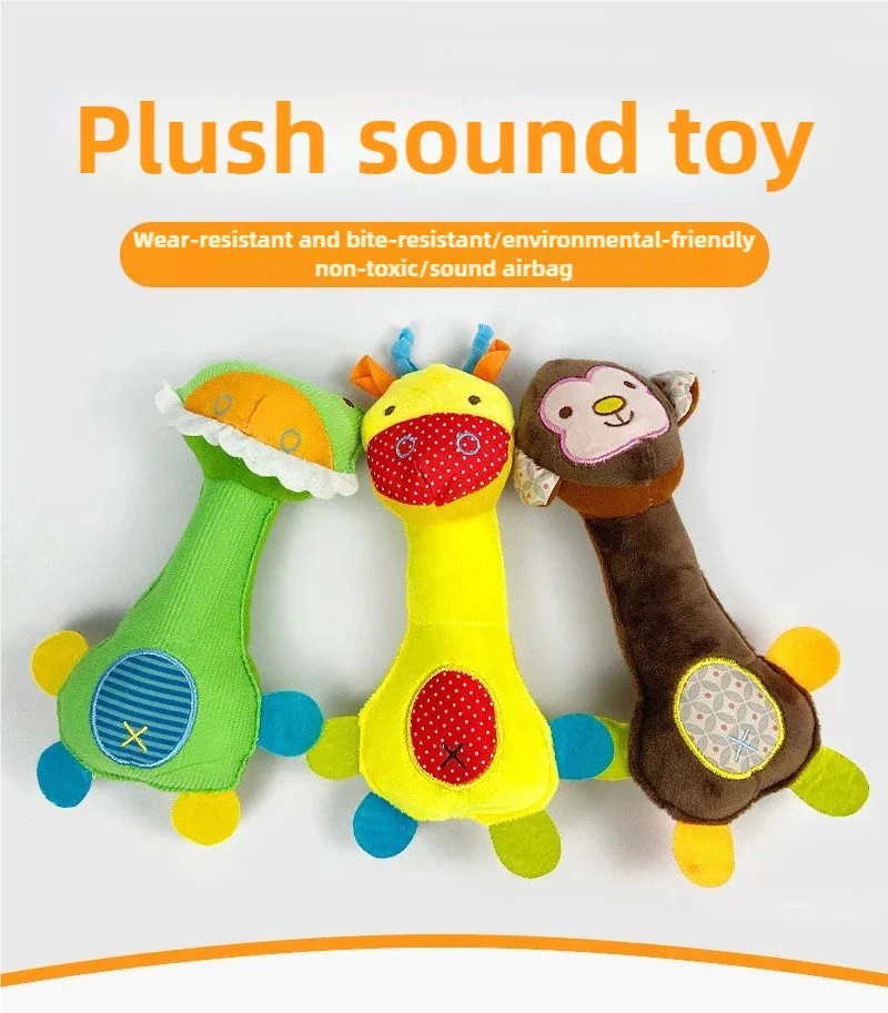 Juguetes para mascotas al por mayor, juguetes de peluche para perros, juguetes de gato de dibujos animados con sonido activado, juguetes educativos suaves y resistentes a mordidas