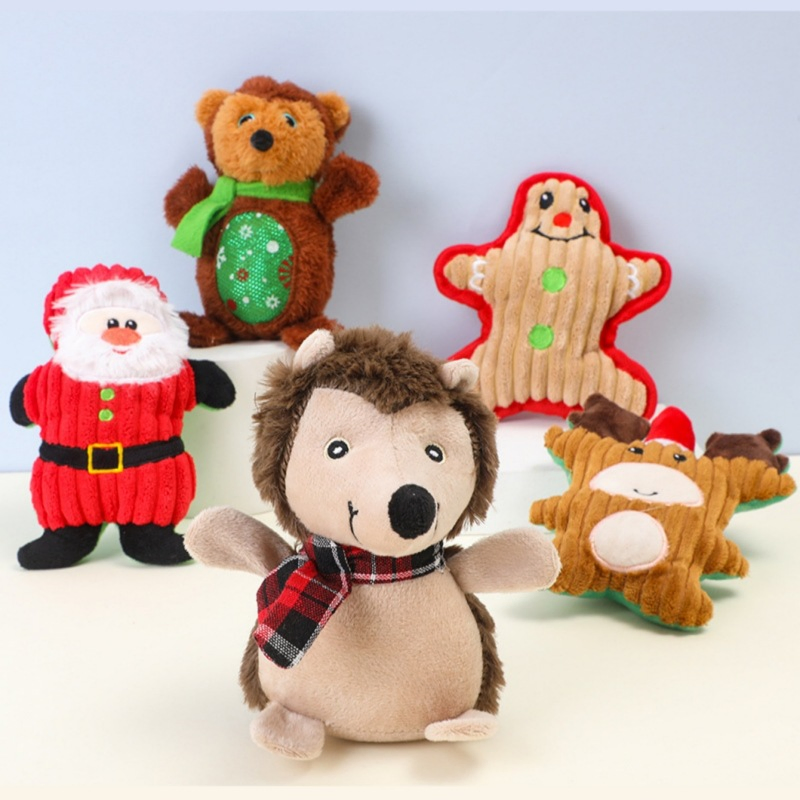 Precio mayorista decoración navideña personalizada perro masticando duradero súper suave relleno reno erizo Santa Claus alce juguete de peluche chirriante navideño para mascotas fábrica