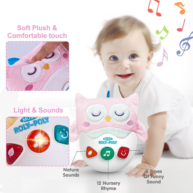Juguete musical de búho de peluche sensorial Roly Poly para bebés