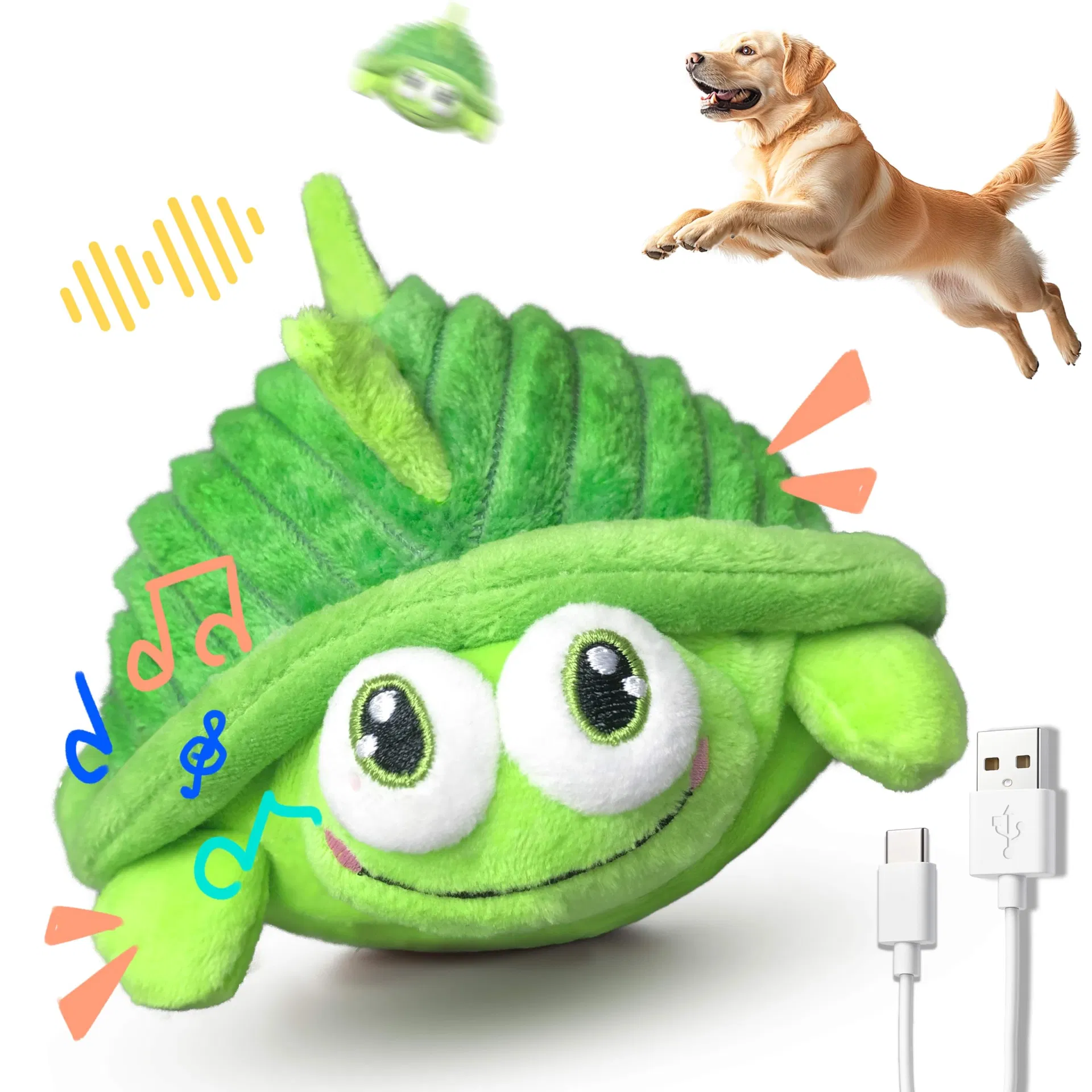 Juguete de peluche interactivo de bola que rebota con música y grabación para perros