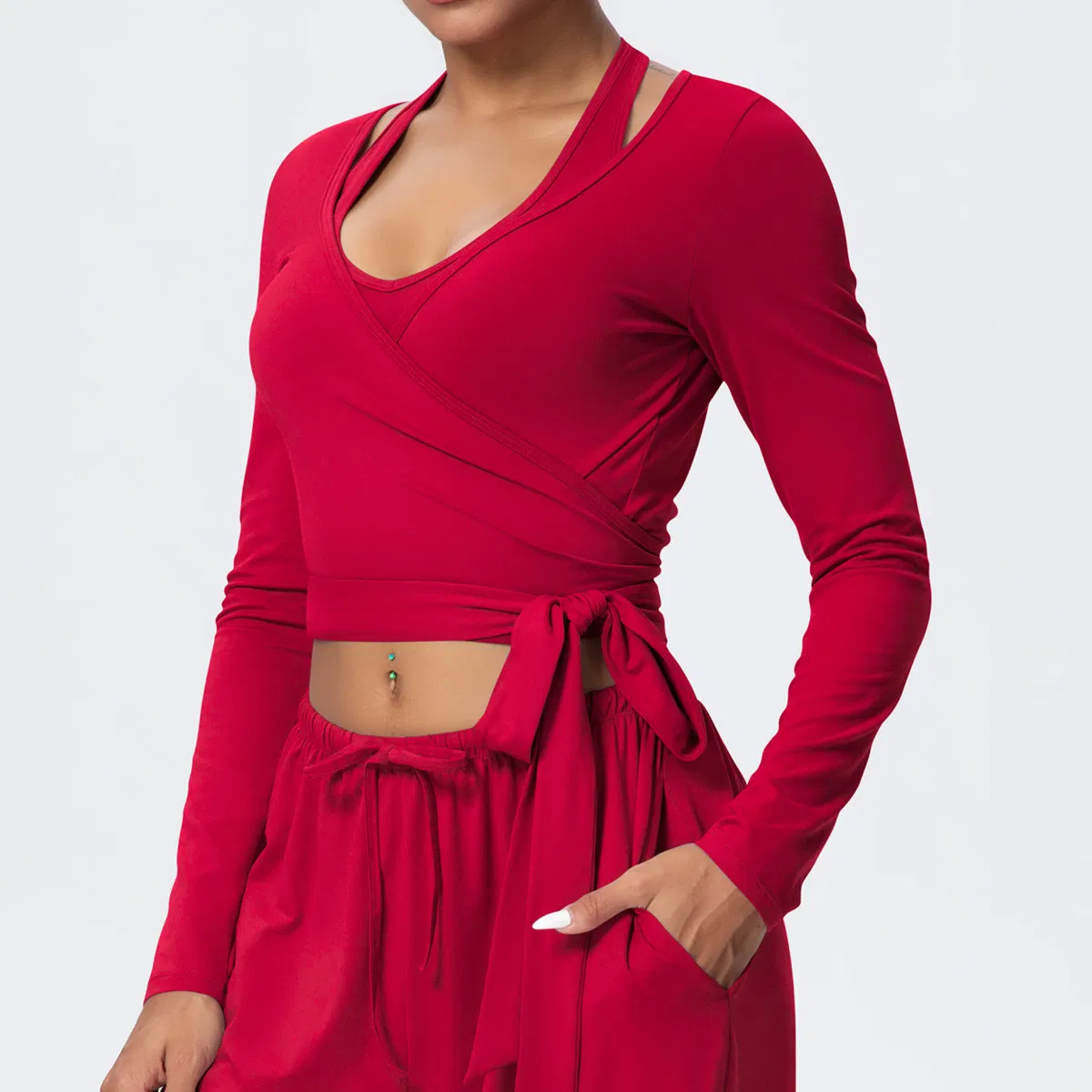 Women Gym Top Lace-up Yoga Sports Fitness Yoga Long-Sleeved Blouse