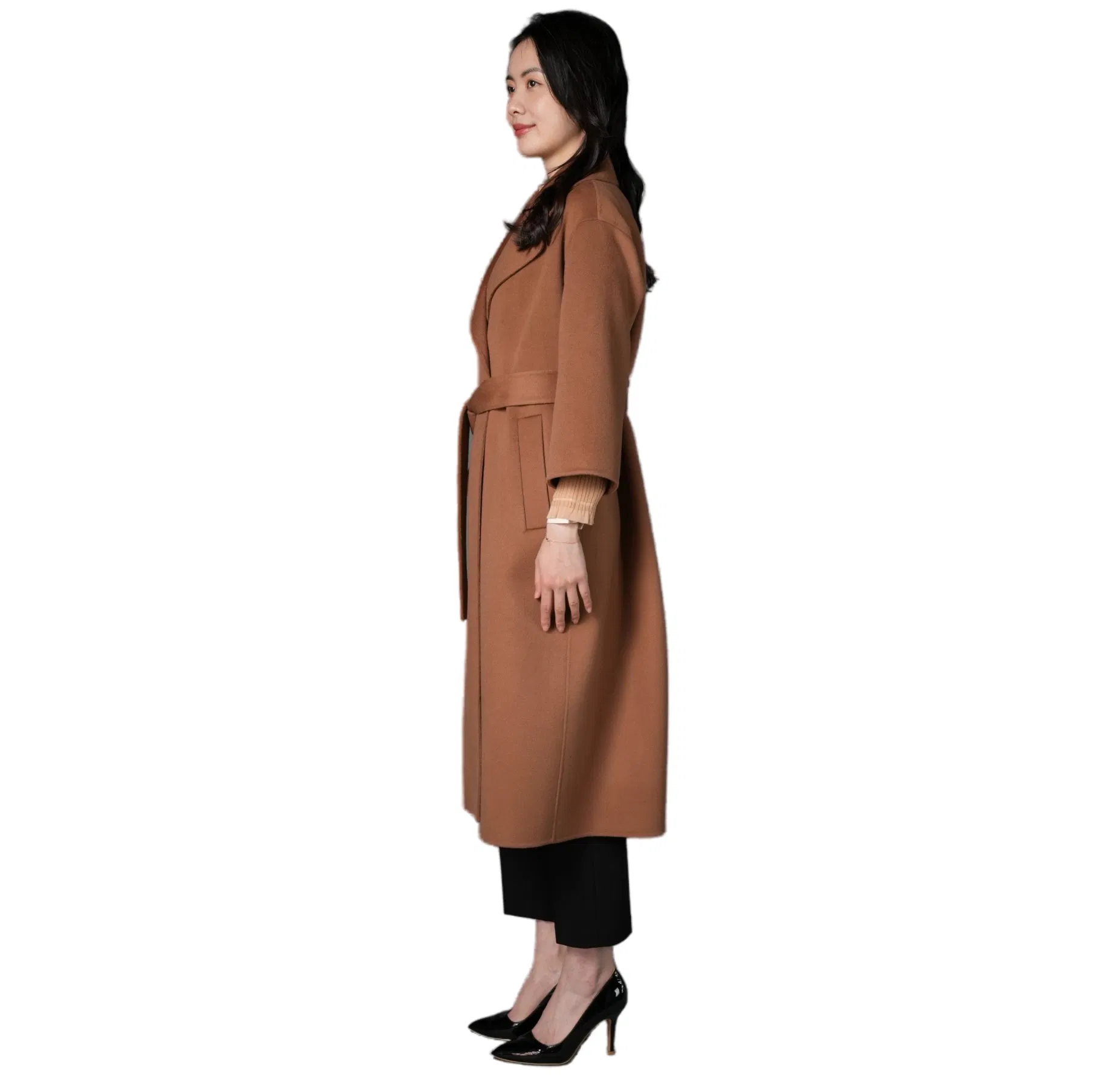 Timeless Luxury Women's Cashmere Blend Open-Front Winter Long Coat