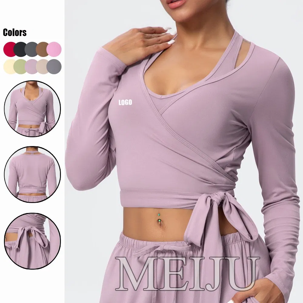 Women Gym Top Lace-up Yoga Sports Fitness Yoga Long-Sleeved Blouse