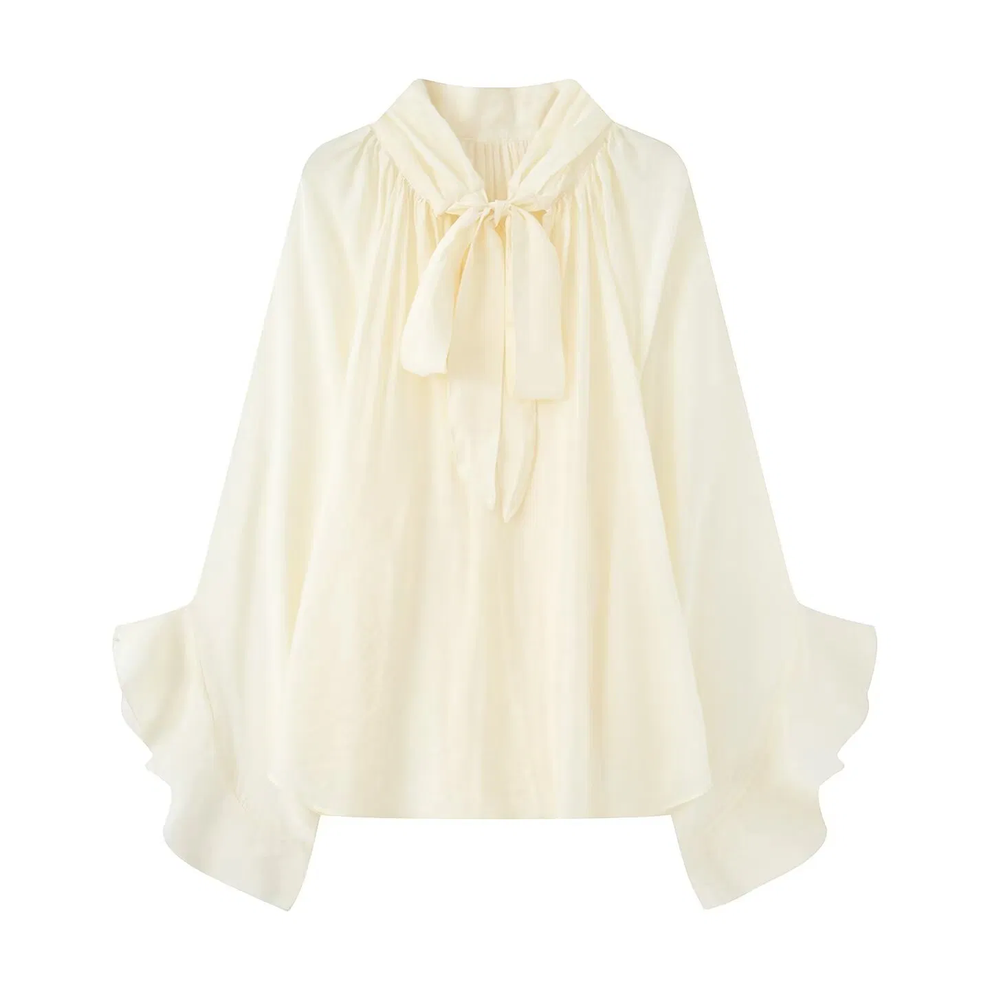 Elegant Autumn Women's Blouse with Flared Sleeves and Floating Collar
