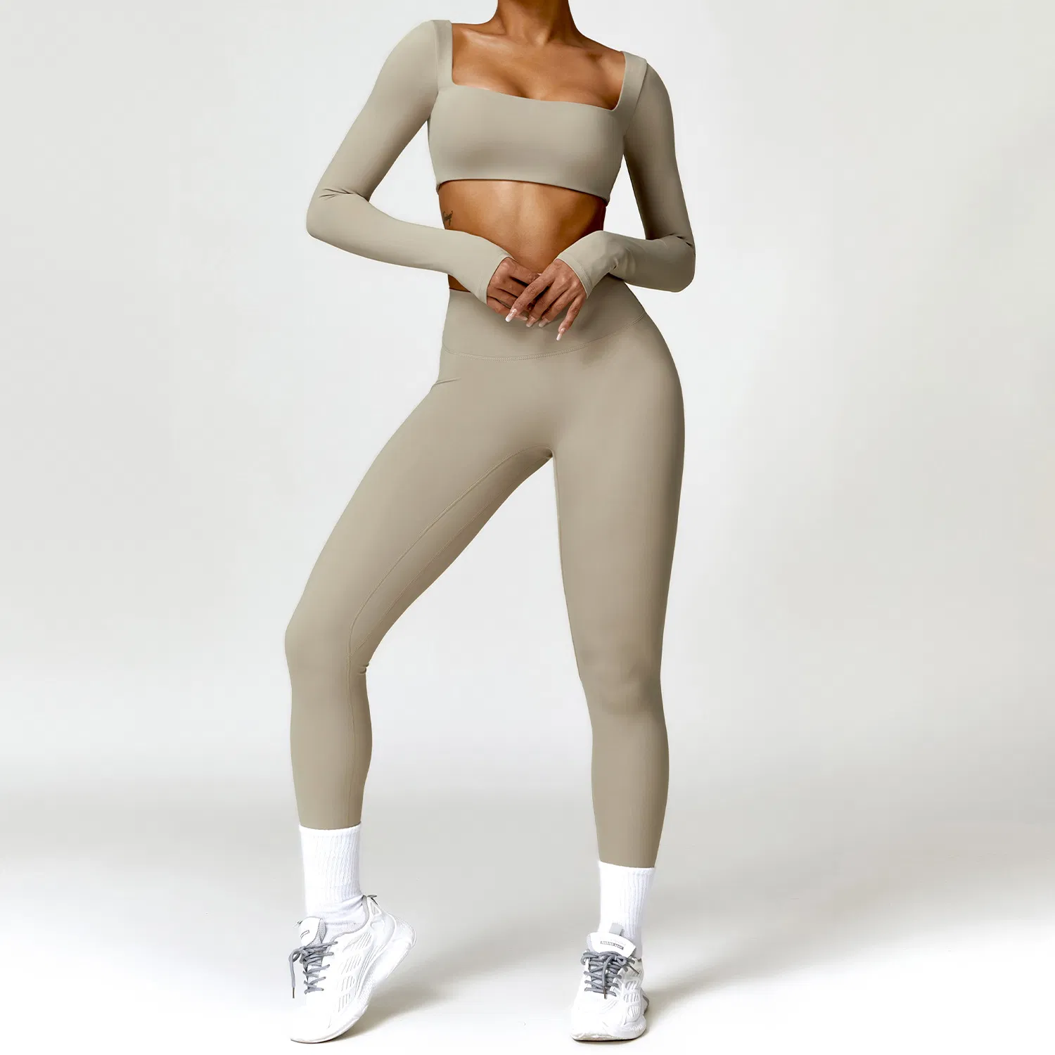 Cross-Border Winter Bare-Skin Seamless Yoga Set- 4-Piece Quick-Dry High-Waist Activewear for Women