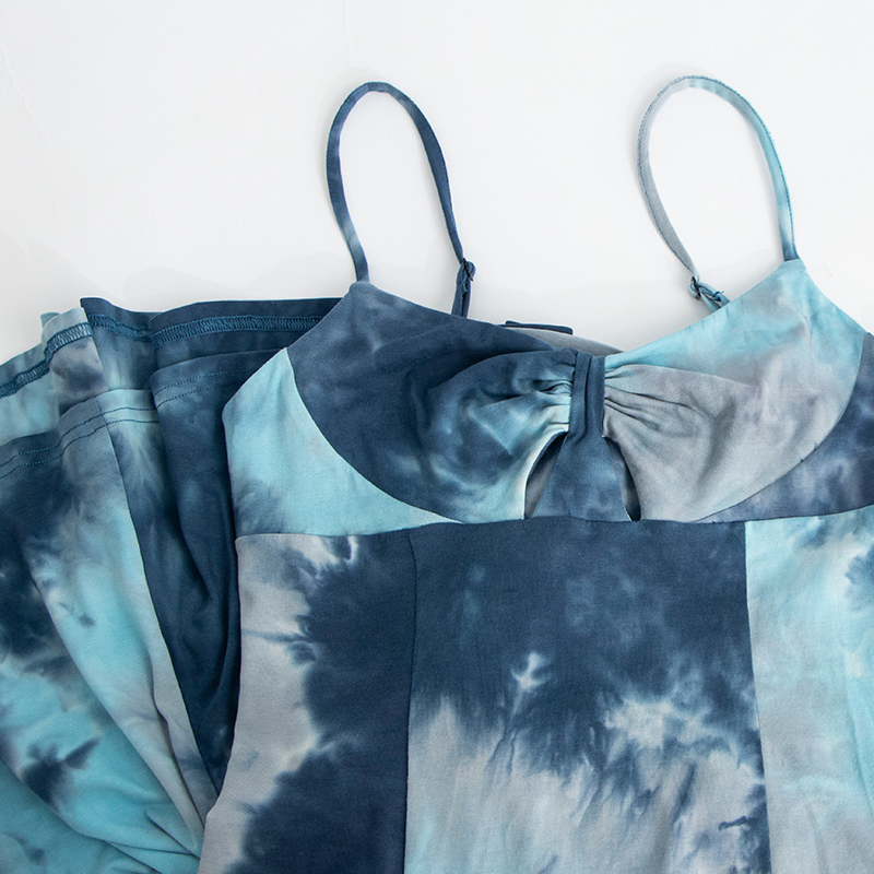 Custom Printed Bamboo Fiber Ladies Fashion Tie-Dye V-Neck Casual Sleeveless Dress Summer MIDI Women's Dresses