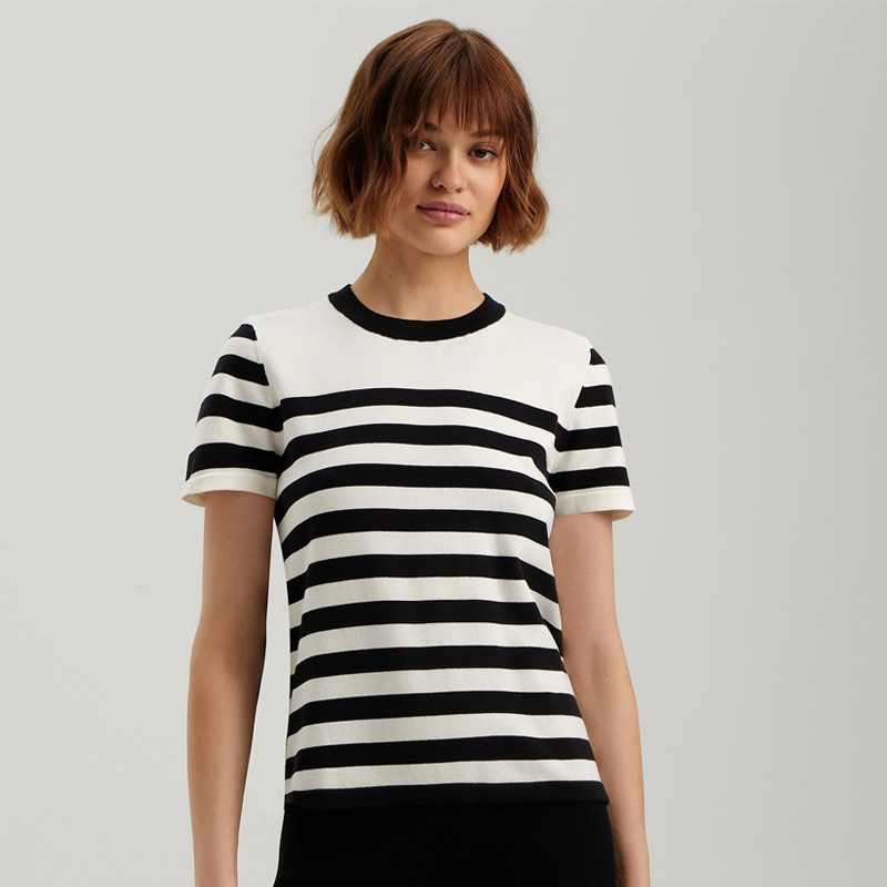 Fashionable Women's Striped Short-Sleeve Sweater Crew Neck Summer Knit – Daily Must-Have, Short-Sleeve Crew Neck Sweater for Summer, No MOQ