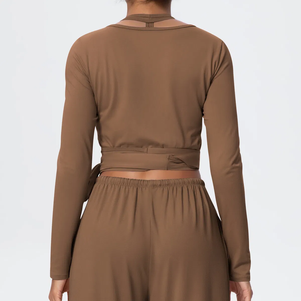 Women Gym Top Lace-up Yoga Sports Fitness Yoga Long-Sleeved Blouse