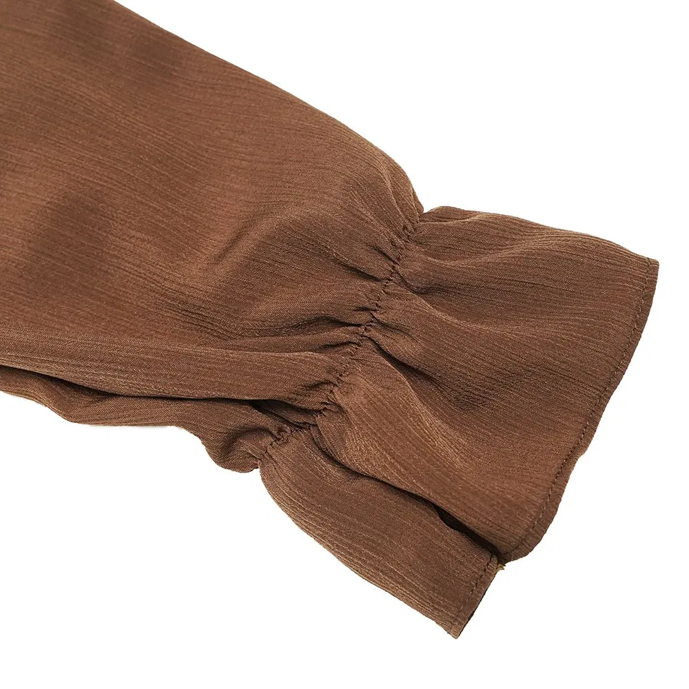 Women's Falbaba V-Neck Blouse and Tops with Long Puff Sleeve