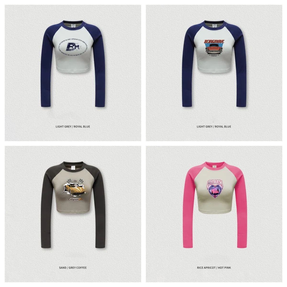 Instagram Clothing 285GSM 80%Cotton 20%Polyester Sexy Women Long Sleeve Graphic Cropped Raglan Tee 2022 Tendancy Crop Top