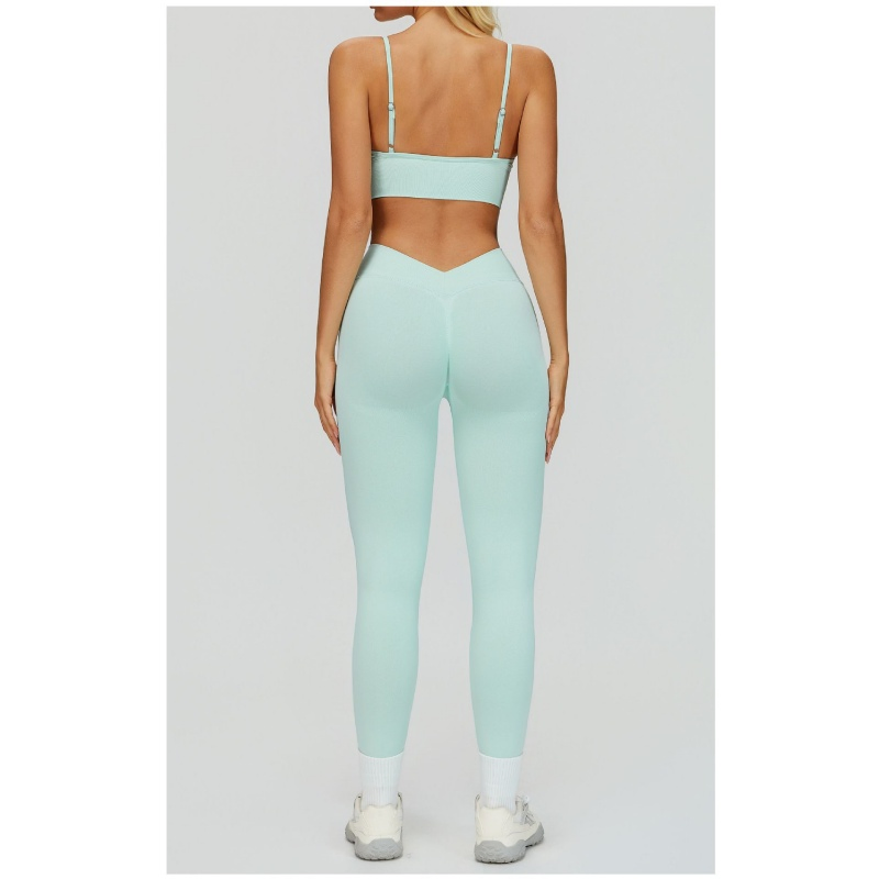 Women Seamless Built-Insoft Cup Bra Peach-Shaped Buttock Yoga Pants V-Shaped Waist Slimming and Figure-Hugging Quick-Drying Leggings