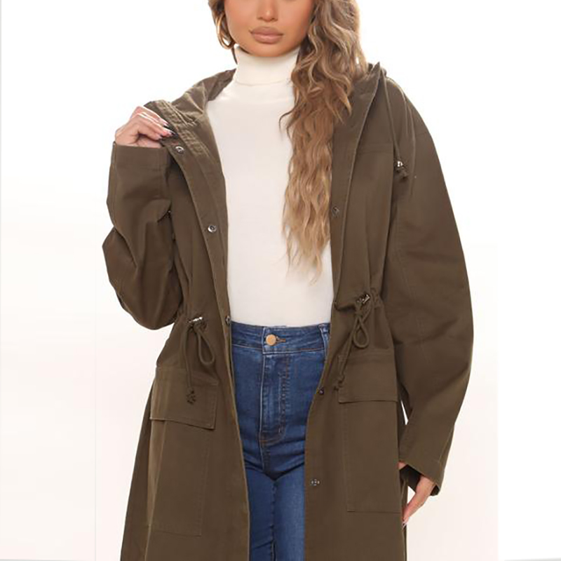 Women Custom Clothing Cotton Long Jacket Ladies Loose Fit Hoody Dust Trench Coat