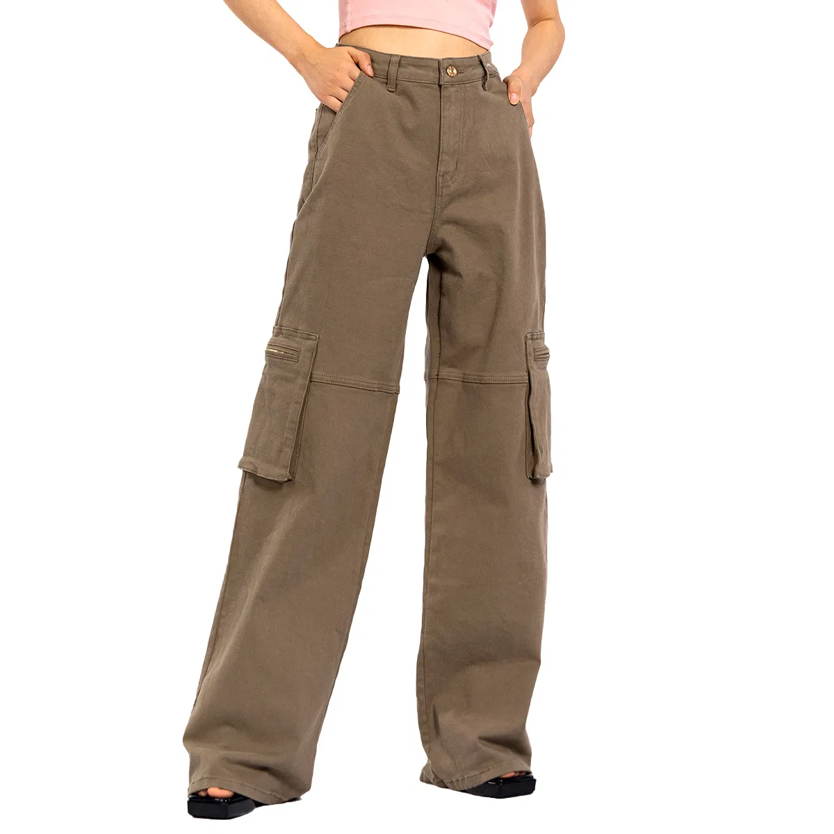 Custom Vintage Aged Large Pockets Loose Long Straight Cargo Pants Women