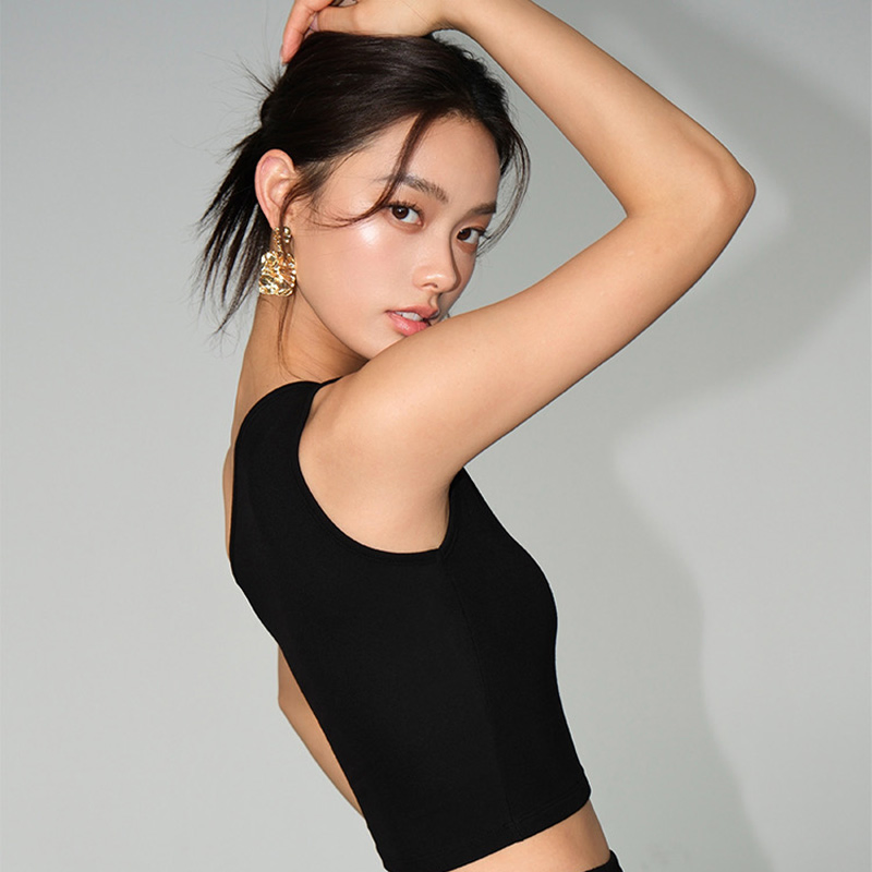 Women Stretchable Slim Fitting Asymmetrical Sleeveless Knit T-Shirts One Shoulder Black Crop Top