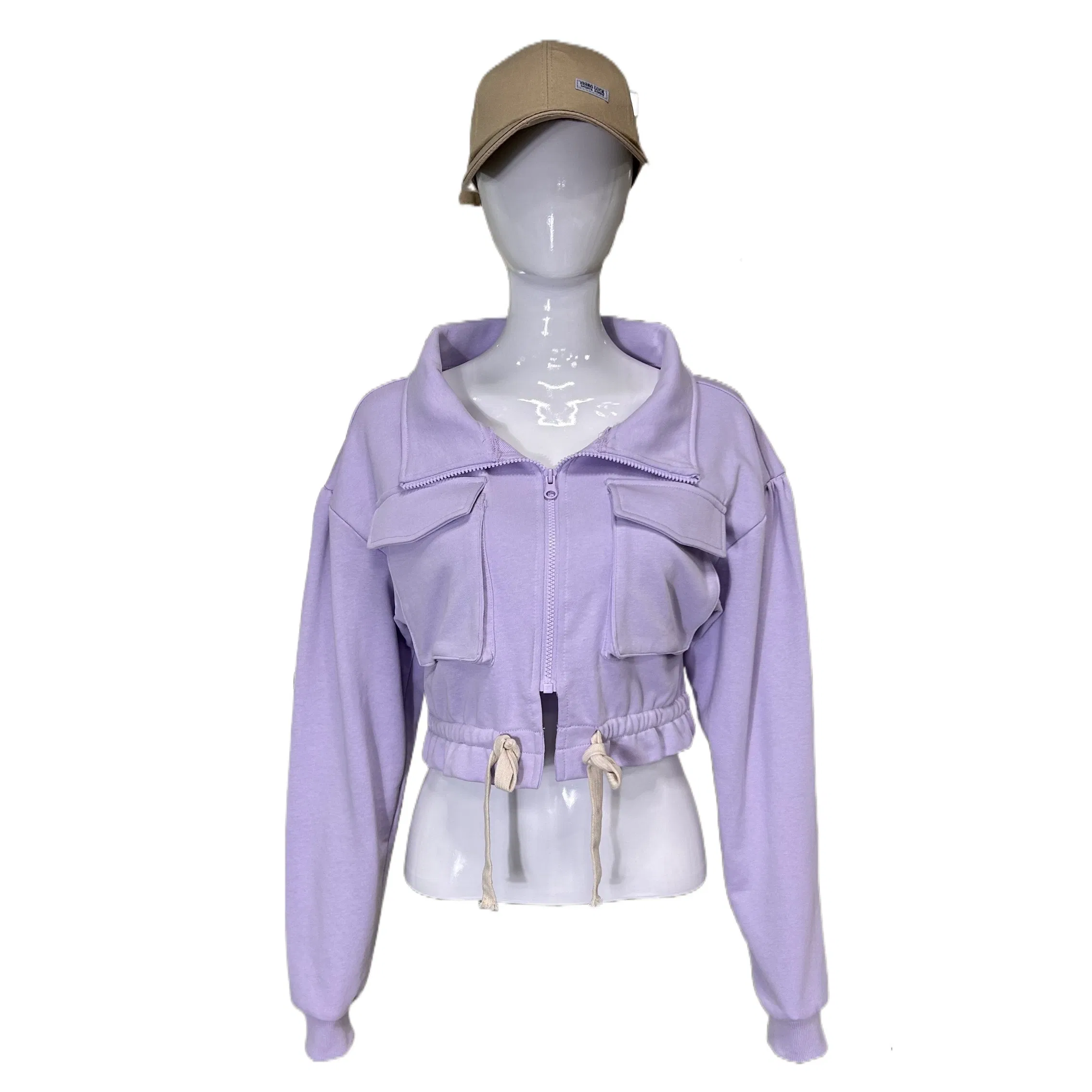 Casual Cardigan Comfortable Blue Color Stand Collar Women's Knitted Top